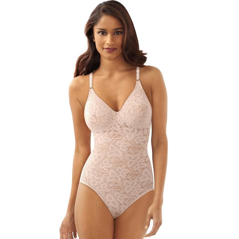 Lace Bodysuit Shapewear Body Shaper 34B Rose Nude Beige Coquette Tummy Control